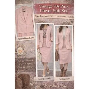 Vintage 90s Worthington Pink Power Suit Set Blazer Pencil Skirt Size 12  Y2k